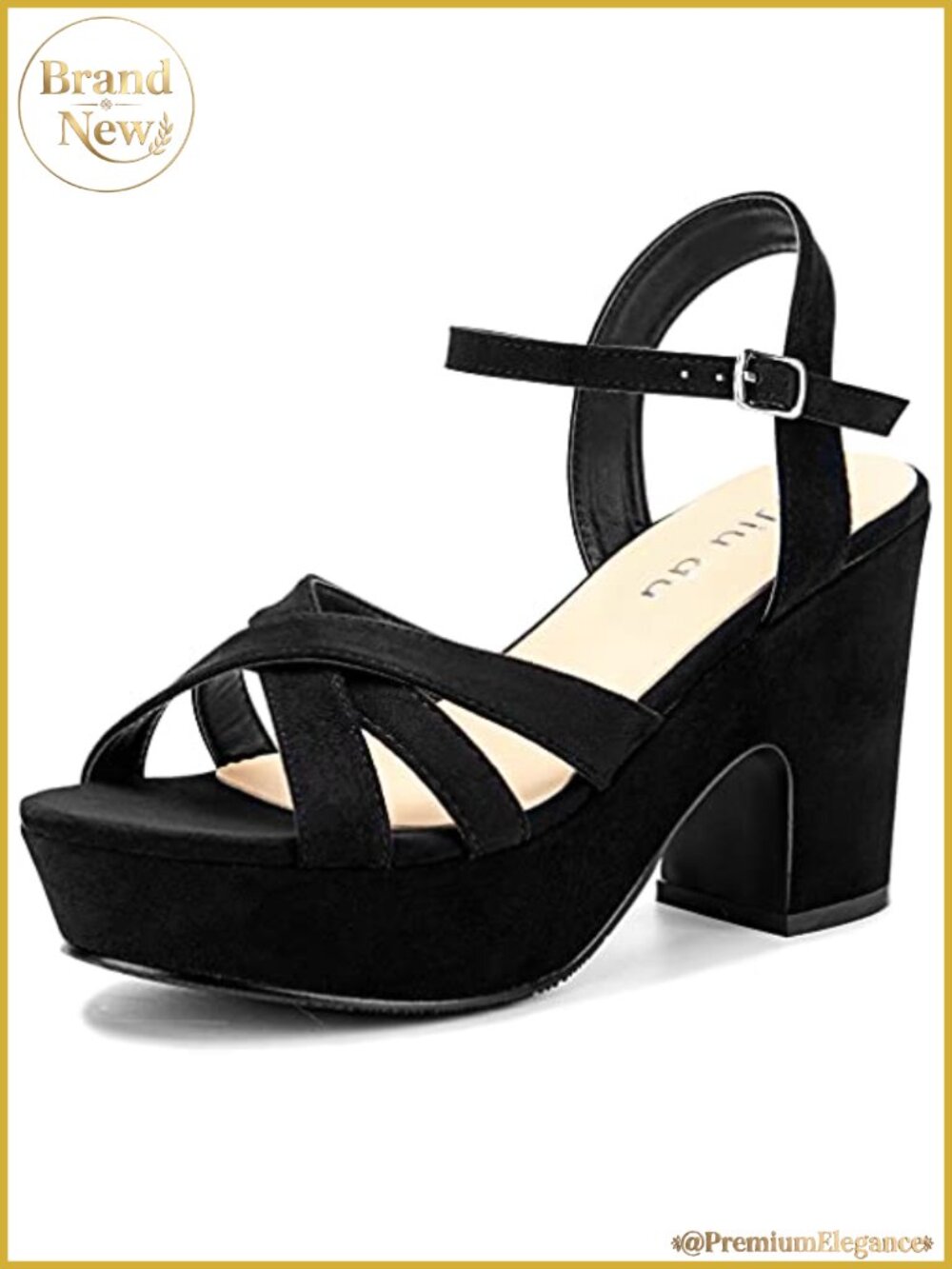 Faux Suede Platform Chunky Heel Ankle Strap Sandals Women Open Toe